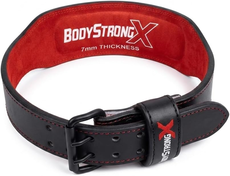 7mm Leather Weightlifting Belt – Genuine Leather Lifting Belt for Squats, Deadlifts, Powerlifting & Bodybuilding, Adjustable Double Prong Buckle, Lower Back Support for Strength Training, Men & Women