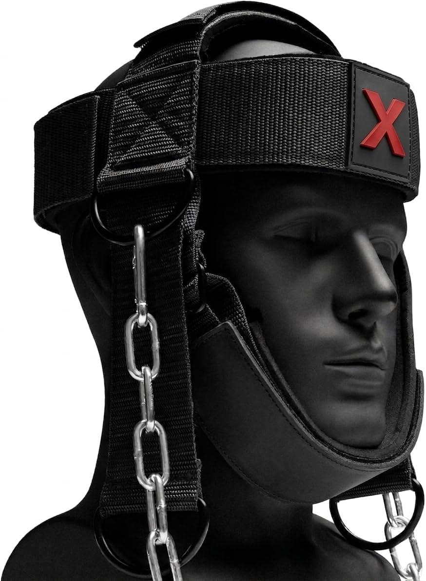 Neck Harness for Weight Lifting – Heavy Duty Neck Trainer with Adjustable Neoprene Head Strap & Steel Chain for Neck Strength Training, Wrestling, Football, MMA, Boxing & Bodybuilding