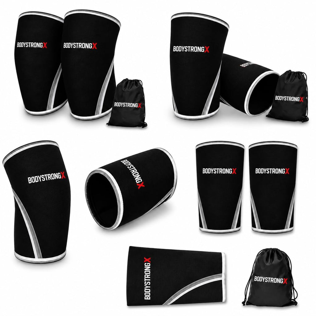 7MM Knee Sleeves (Pair) Knee Compression Sleeves for Weightlifting, Powerlifting, Squats, Cross Training & Fitness – Heavy Duty Neoprene Support for Men & Women – Includes Gym Carry Bag (Black/Black, Large)