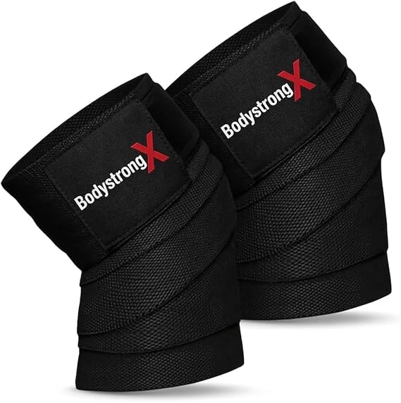 Knee Wraps for Weightlifting, Powerlifting, Squats & Leg Press, Heavy Duty Adjustable Knee Support Wraps with Secure Hook-and-Loop Closure for Strength Training & Gym Workouts, Pair