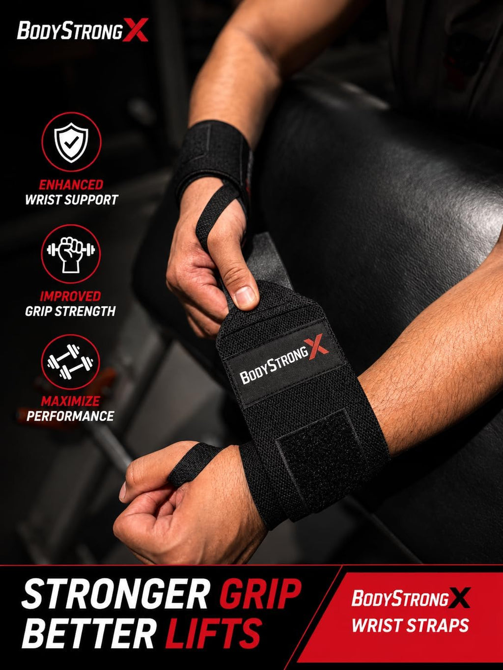 Weightlifting Wrist Wraps for Men & Women, Heavy Duty Wrist Support with Reinforced Thumb Loop for Powerlifting, Bench Press, Strength Training, Bodybuilding & Gym Workouts (Pair)