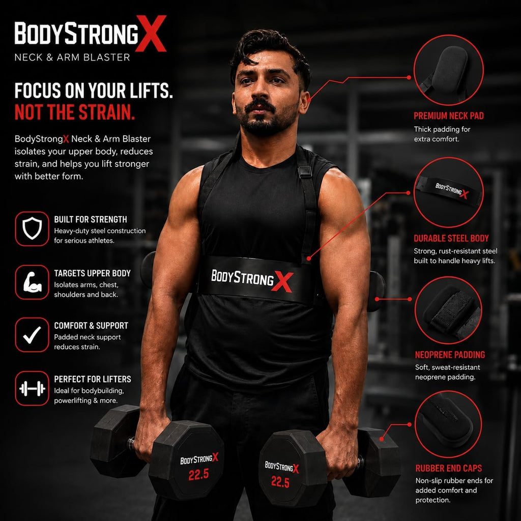 Bicep Arm Blaster for Weightlifting & Bodybuilding, Adjustable Aluminum Arm Curl Support with Comfortable Neck Pad and Elbow Padding for Bicep Isolation & Strength Training (Black)