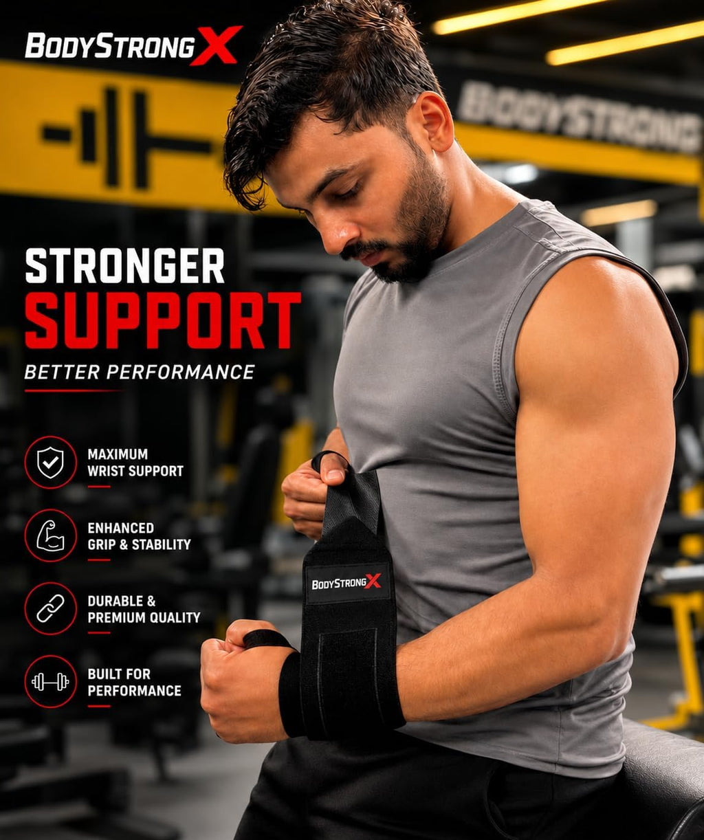 Weightlifting Wrist Wraps for Men & Women, Heavy Duty Wrist Support with Reinforced Thumb Loop for Powerlifting, Bench Press, Strength Training, Bodybuilding & Gym Workouts (Pair)
