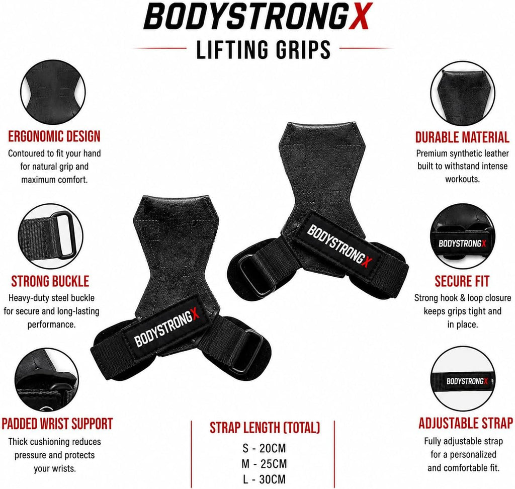 Weight Lifting Grips for Men & Women, Non-Slip Rubber Palm Grips with Padded Wrist Support for Deadlifts, Pull Ups, Rows, Lat Pulldowns, Powerlifting, Strength Training & Gym Workouts (Black, Medium)