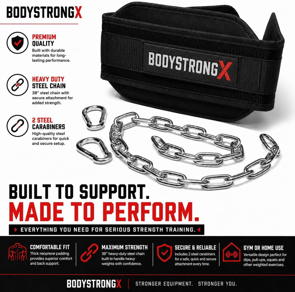 Dip Belt with Steel Chain for Weightlifting – Heavy Duty Weight Belt for Dips, Pull-Ups, Chin-Ups, Belt Squats & Strength Training – Adjustable Neoprene Padded Support for Men & Women (Black)