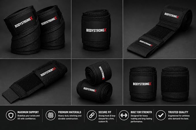 Knee Wraps for Weightlifting, Powerlifting, Squats & Leg Press, Heavy Duty Adjustable Knee Support Wraps with Secure Hook-and-Loop Closure for Strength Training & Gym Workouts, Pair