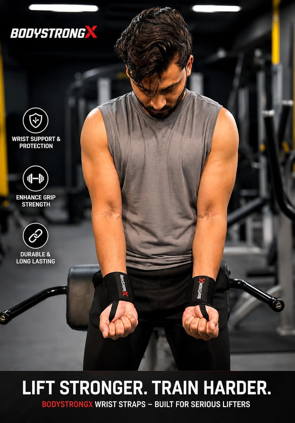 Weightlifting Wrist Wraps for Men & Women, Heavy Duty Wrist Support with Reinforced Thumb Loop for Powerlifting, Bench Press, Strength Training, Bodybuilding & Gym Workouts (Pair)