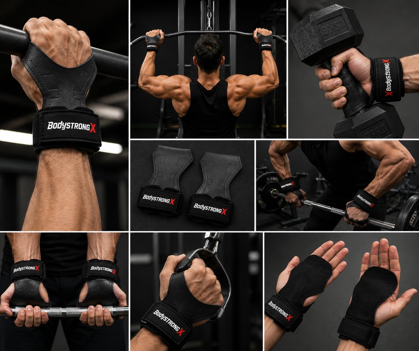 Weight Lifting Grips for Men & Women, Non-Slip Rubber Palm Grips with Padded Wrist Support for Deadlifts, Pull Ups, Rows, Lat Pulldowns, Powerlifting, Strength Training & Gym Workouts (Black, Medium)