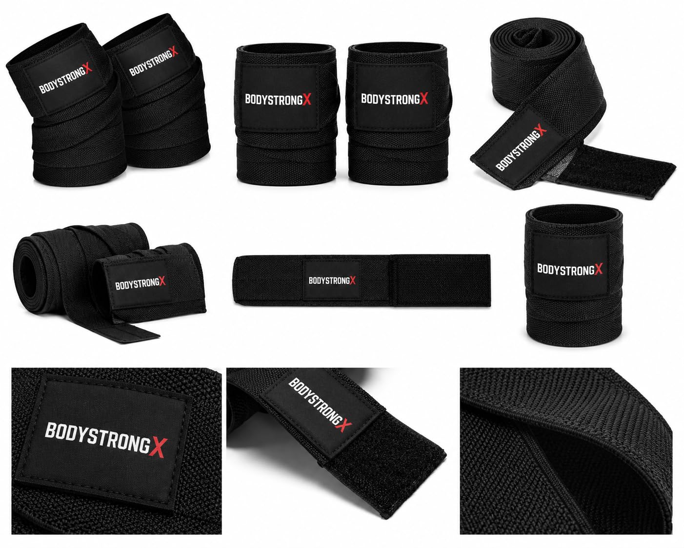 Elbow Wraps for Weightlifting (1 Pair), 40" Heavy Duty Compression Support for Bench Press, Powerlifting, Bodybuilding & Strength Training, Adjustable Hook & Loop Closure, Black