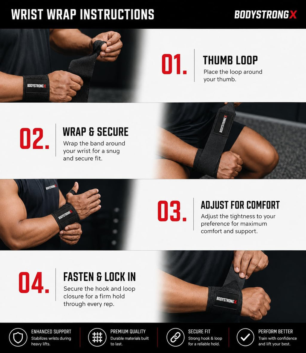 Weightlifting Wrist Wraps for Men & Women, Heavy Duty Wrist Support with Reinforced Thumb Loop for Powerlifting, Bench Press, Strength Training, Bodybuilding & Gym Workouts (Pair)