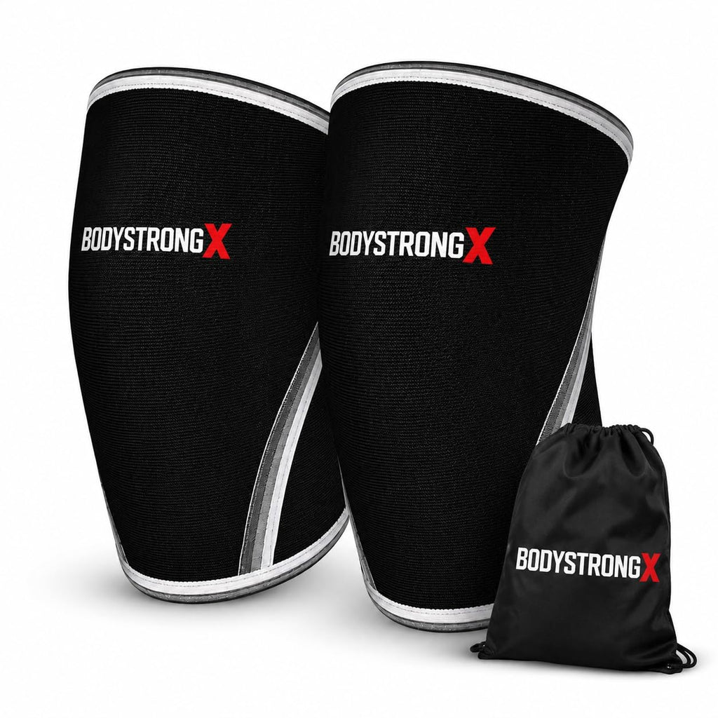 7MM Knee Sleeves (Pair) Knee Compression Sleeves for Weightlifting, Powerlifting, Squats, Cross Training & Fitness – Heavy Duty Neoprene Support for Men & Women – Includes Gym Carry Bag (Black/Black, Large)