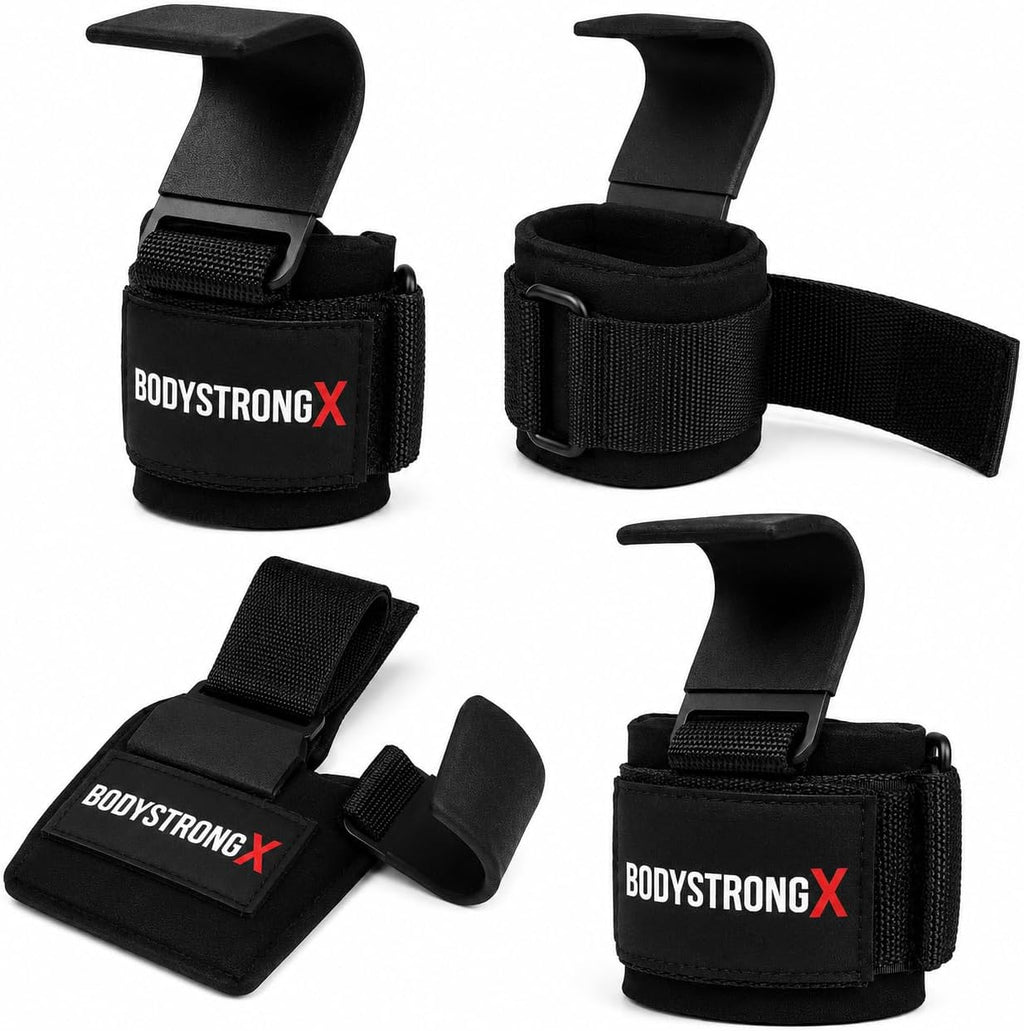 Weight Lifting Hooks (Pair) – Heavy Duty Wrist Support Hooks for Deadlifts, Pull Ups, Shrugs & Rows – Non-Slip Steel Gym Hooks with Padded Neoprene Wrist Straps for Men & Women