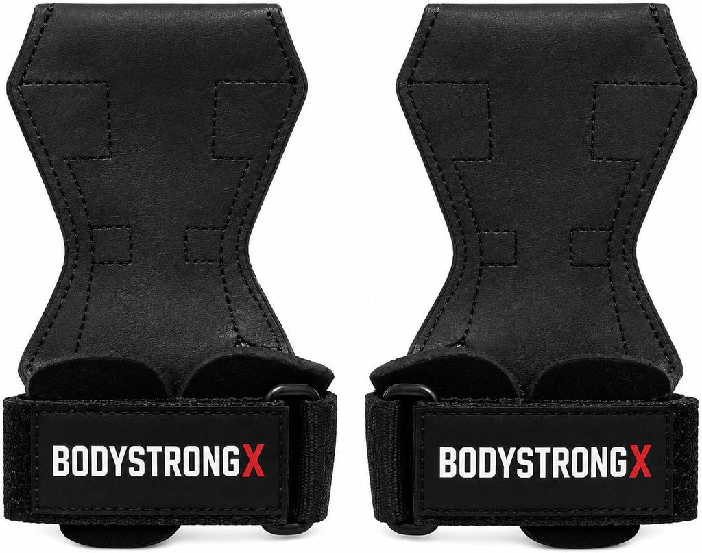 Weight Lifting Grips for Men & Women, Non-Slip Rubber Palm Grips with Padded Wrist Support for Deadlifts, Pull Ups, Rows, Lat Pulldowns, Powerlifting, Strength Training & Gym Workouts (Black, Medium)