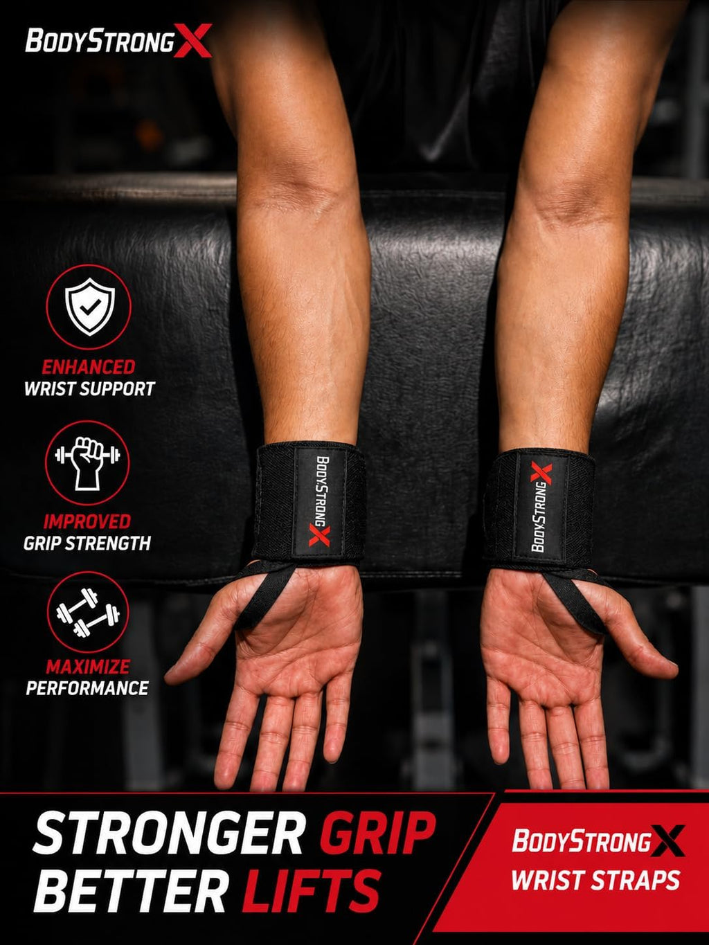 Weightlifting Wrist Wraps for Men & Women, Heavy Duty Wrist Support with Reinforced Thumb Loop for Powerlifting, Bench Press, Strength Training, Bodybuilding & Gym Workouts (Pair)