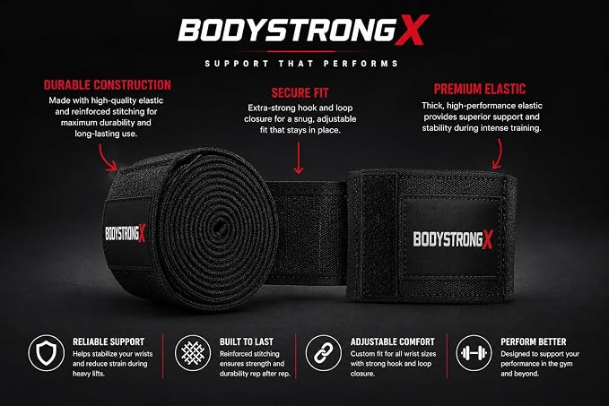 Knee Wraps for Weightlifting, Powerlifting, Squats & Leg Press, Heavy Duty Adjustable Knee Support Wraps with Secure Hook-and-Loop Closure for Strength Training & Gym Workouts, Pair