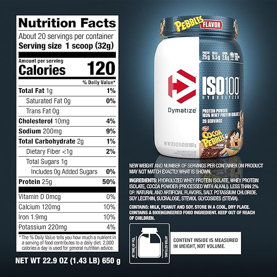 ISO 100 HYDROLYZED WHEY PROTEIN 1.43LBS 20 SERVINGS BY DYMATIZE NUTRITION